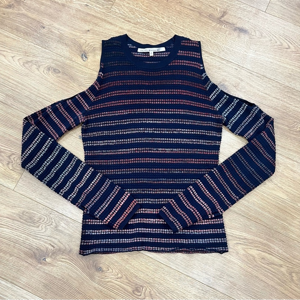 RACHEL Rachel Roy Navy Ombré Pink Knit Sweater Peekaboo Shoulder Flare Sleeve M